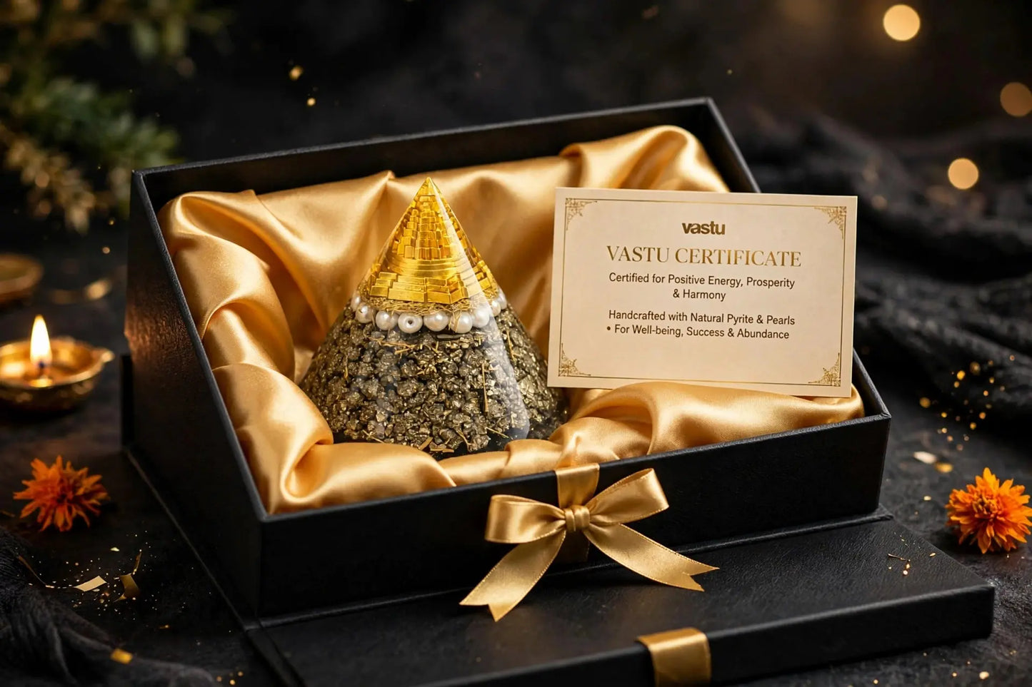 Shree Yantra Pyrite Pyramid - Vastu Crystal Pyramid for Wealth & Success | Sun Point Jewellers Sun point jewellers