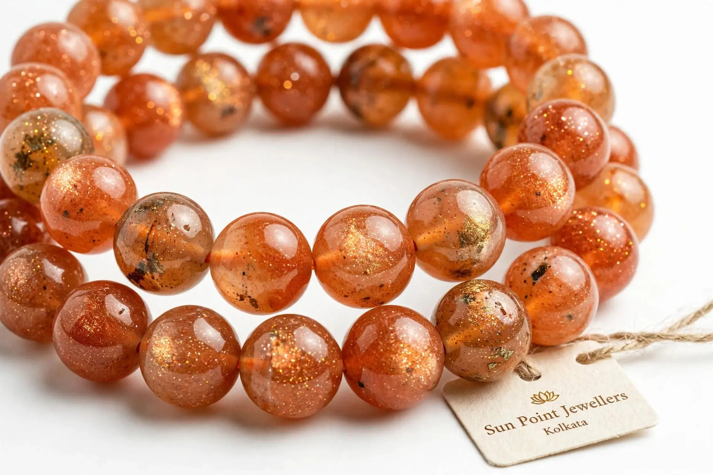 Original Certified Sunstone Bracelet - Clean Premium Quality - Stone of Sun, Leadership & Success | Sun Point Jewellers Kolkata Sun point jewellers