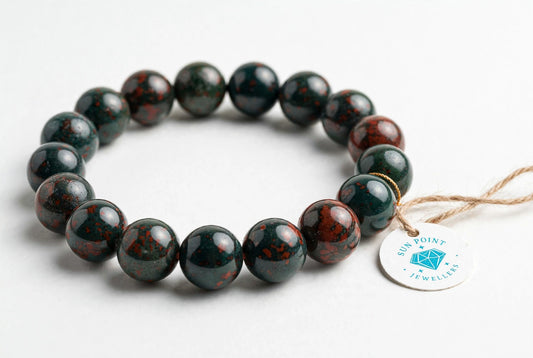 Original Certified Bloodstone Bracelet – 8mm Natural Heliotrope – Stone of Courage & Protection – Lab Certified | Sun Point Jewellers Sun point jewellers
