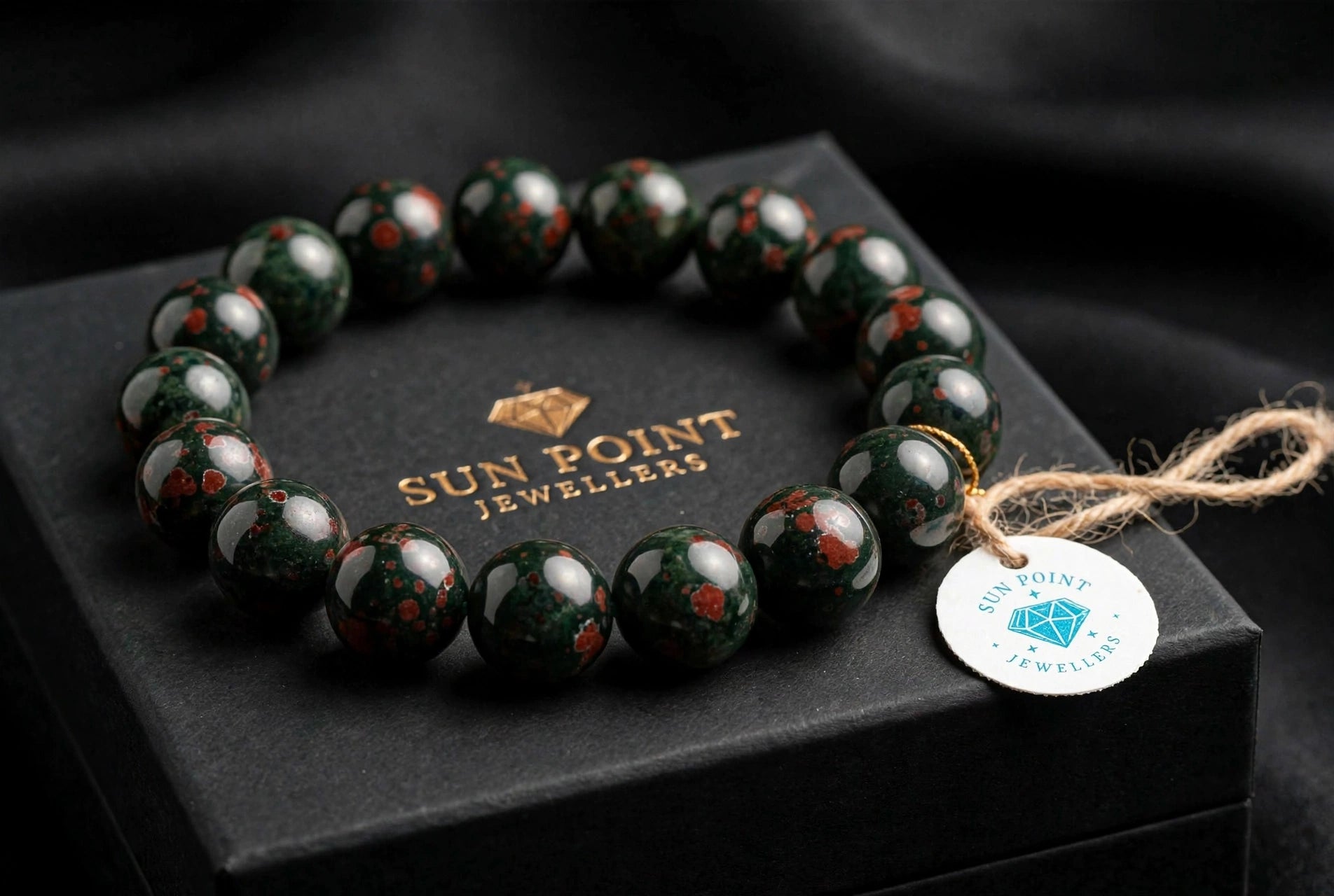 Original Certified Bloodstone Bracelet – 8mm Natural Heliotrope – Stone of Courage & Protection – Lab Certified | Sun Point Jewellers Sun point jewellers