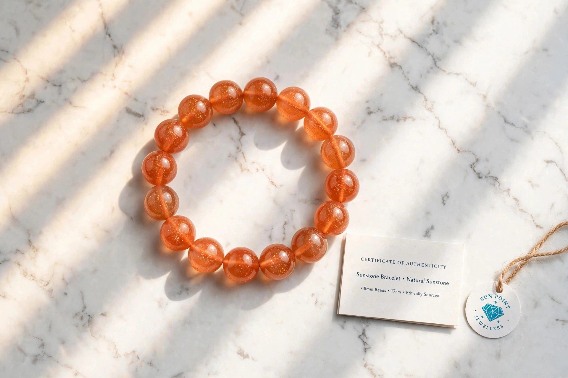 Original Certified Sunstone Bracelet - Clean Premium Quality - Stone of Sun, Leadership & Success | Sun Point Jewellers Kolkata Sun point jewellers
