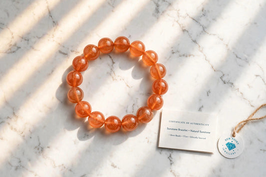 Original Certified Sunstone Bracelet - Clean Premium Quality - Stone of Sun, Leadership & Success | Sun Point Jewellers Kolkata Sun point jewellers