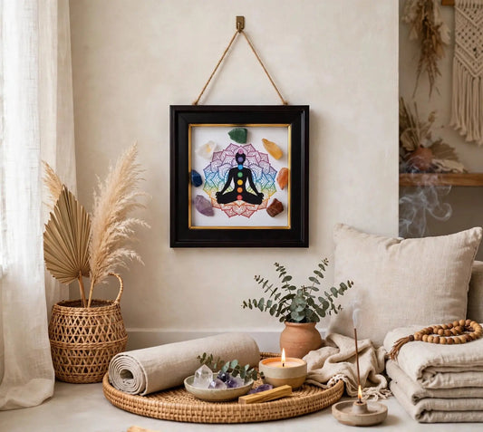 7 Chakra Crystal Healing Frame | Vastu & Wealth Decor for Home & Office | With 7 Natural Raw Crystals | Yoga & Meditation Sun point jewellers