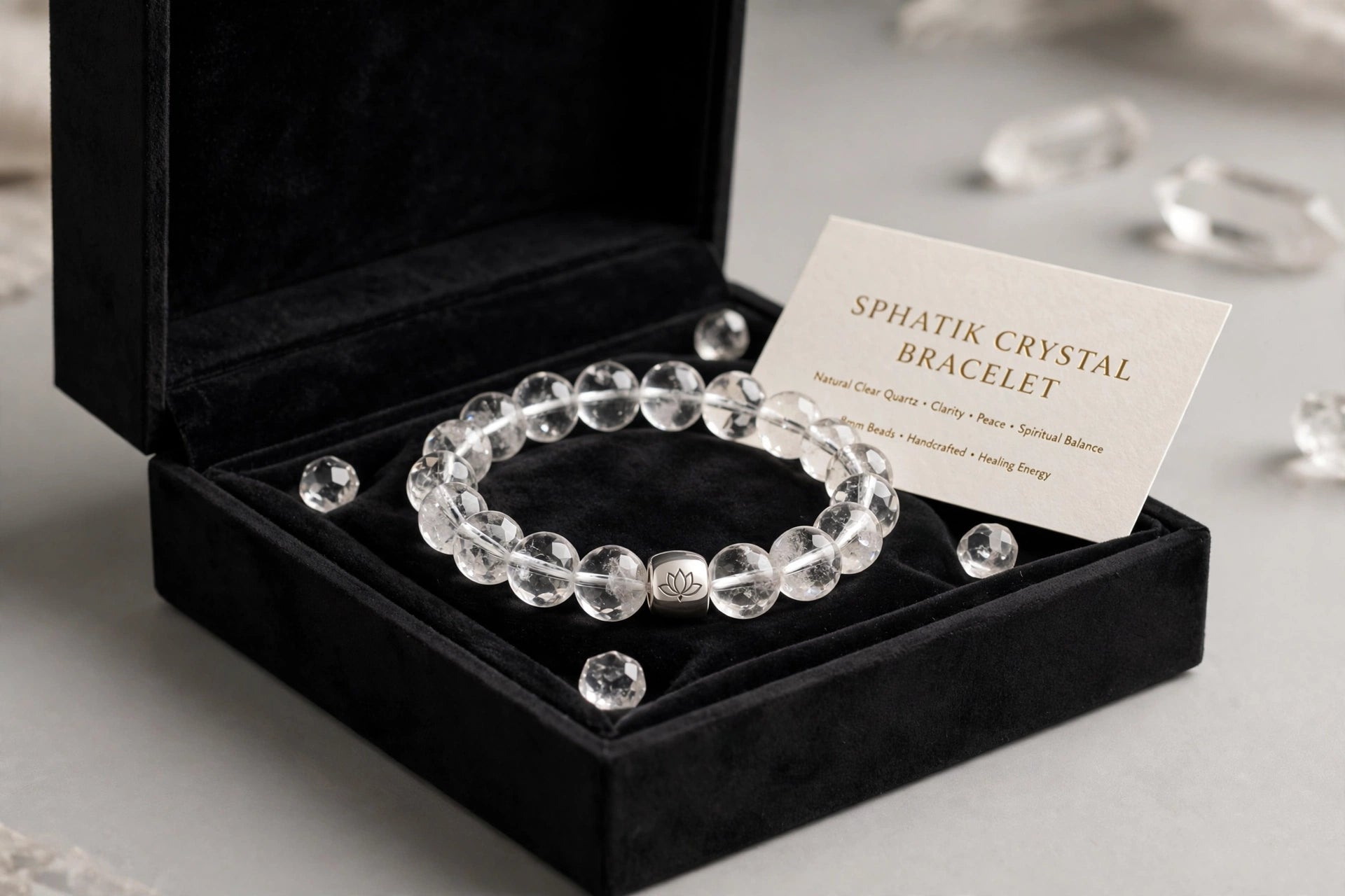 Original Sphatik Bracelet 8mm - Clear Quartz Crystal for Clarity, Peace & Focus | Natural Himalayan Sphatik for Men Women - Sun Point Jewellers Kolkata Sun point jewellers