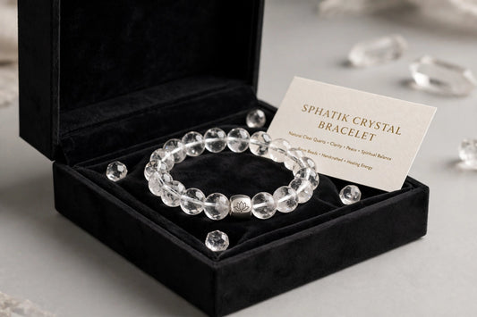 Original Sphatik Bracelet 8mm - Clear Quartz Crystal for Clarity, Peace & Focus | Natural Himalayan Sphatik for Men Women - Sun Point Jewellers Kolkata Sun point jewellers