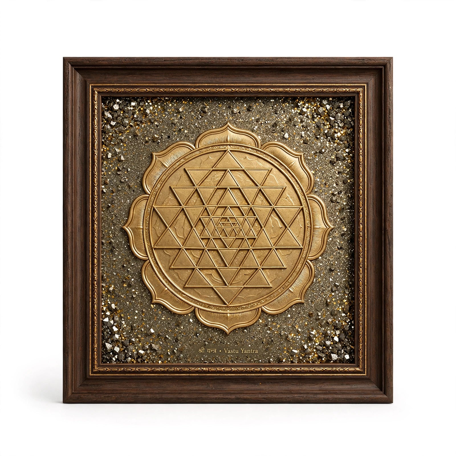 Original Pyrite Shree Yantra Frame 9x9 Inch - Vastu for Wealth, Maa Laxmi Blessings & Business Growth | Sun Point Jewellers Kolkata Sun point jewellers