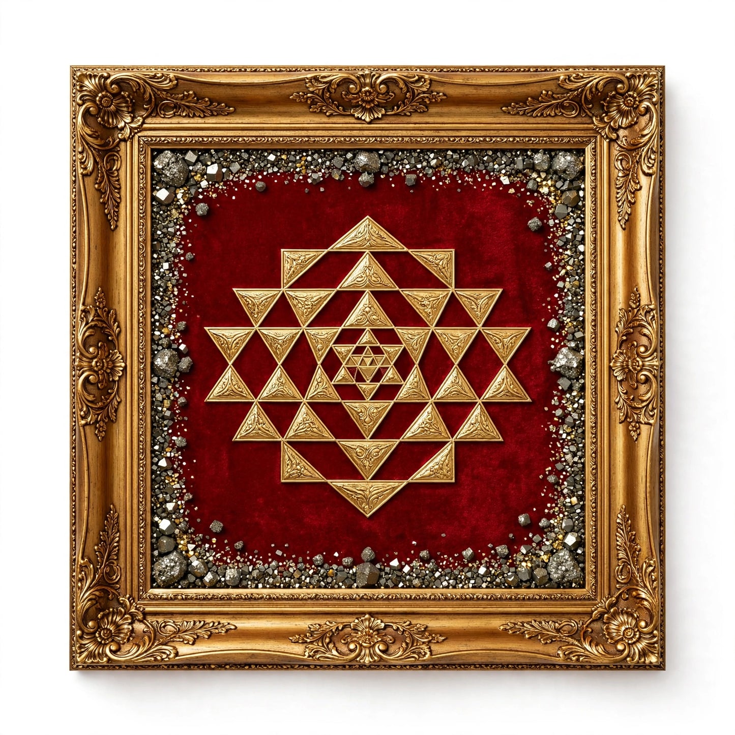 Original Pyrite Shree Yantra Frame 9x9 Inch - Vastu for Wealth, Maa Laxmi Blessings & Business Growth | Sun Point Jewellers Kolkata Sun point jewellers