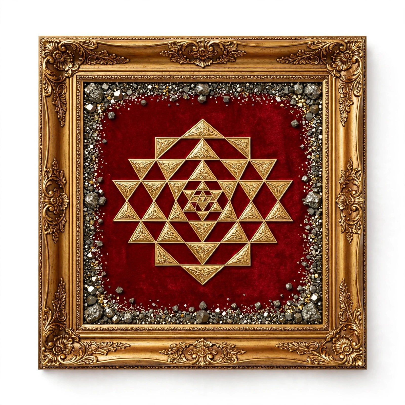 Original Pyrite Shree Yantra Frame 9x9 Inch - Vastu for Wealth, Maa Laxmi Blessings & Business Growth | Sun Point Jewellers Kolkata Sun point jewellers