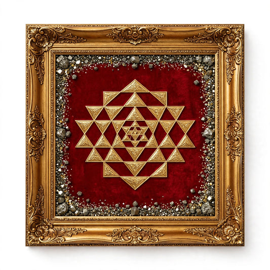 Original Pyrite Shree Yantra Frame 9x9 Inch - Vastu for Wealth, Maa Laxmi Blessings & Business Growth | Sun Point Jewellers Kolkata Sun point jewellers