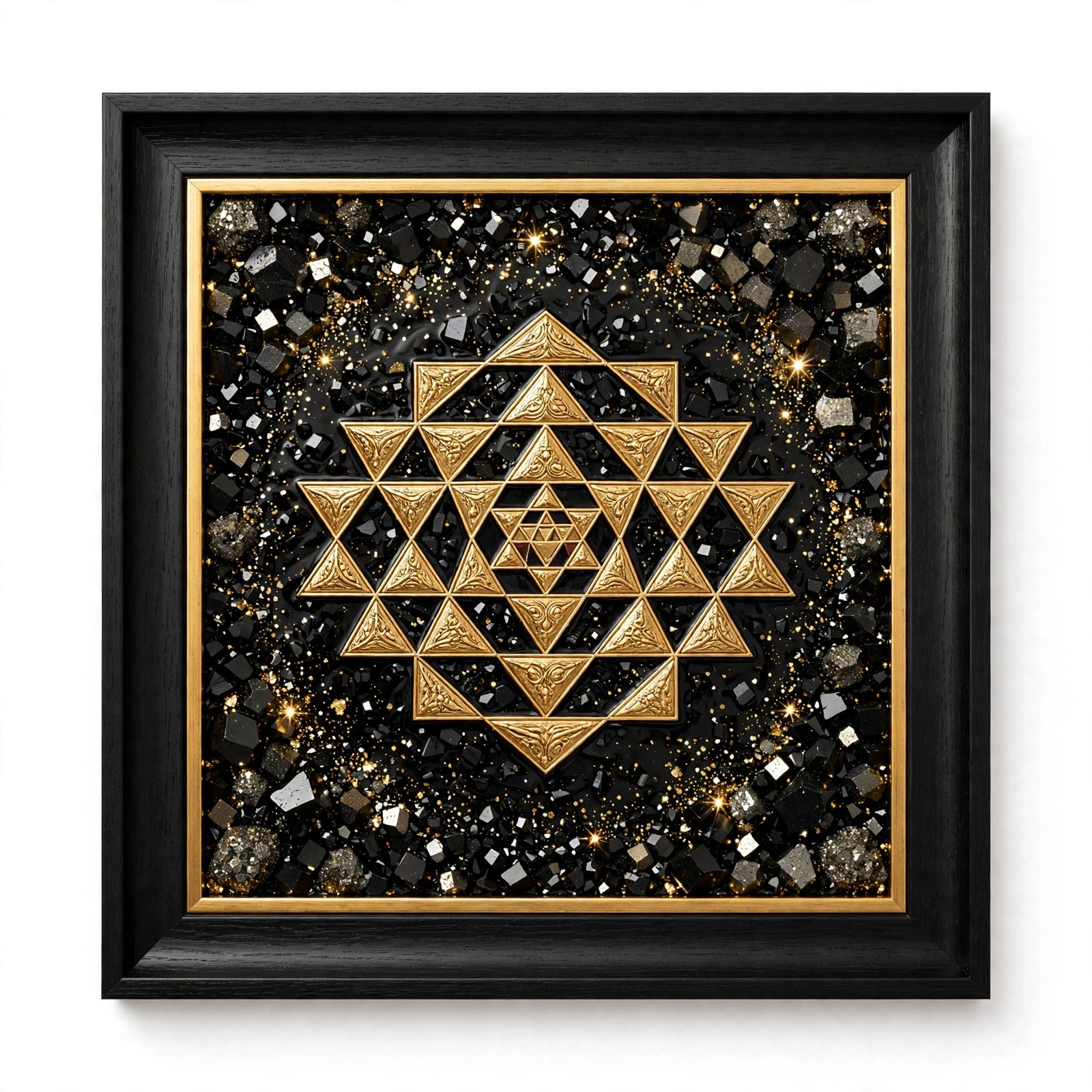 Original Pyrite Shree Yantra Frame 9x9 Inch - Vastu for Wealth, Maa Laxmi Blessings & Business Growth | Sun Point Jewellers Kolkata Sun point jewellers