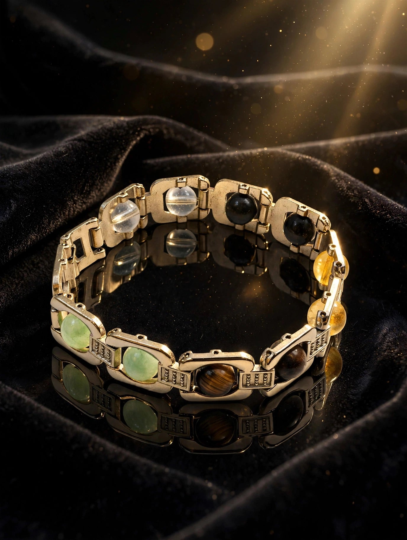 Money Magnet Bracelet for Wealth & Prosperity - Original Citrine, Pyrite, Tiger Eye & Green Aventurine | Gold, Silver & Rose Gold Plated | Sun Point Jewellers Sun point jewellers