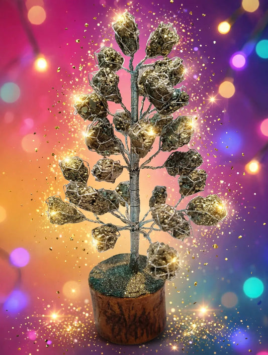 Original Pyrite Tree – 30 Beads Money Magnet crystal tree Sun point jewellers