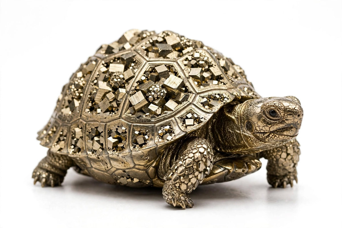 Original Vastu Pyrite Tortoise Kachhua - Natural Golden Pyrite Stone Front View - Sun Point Jewellers