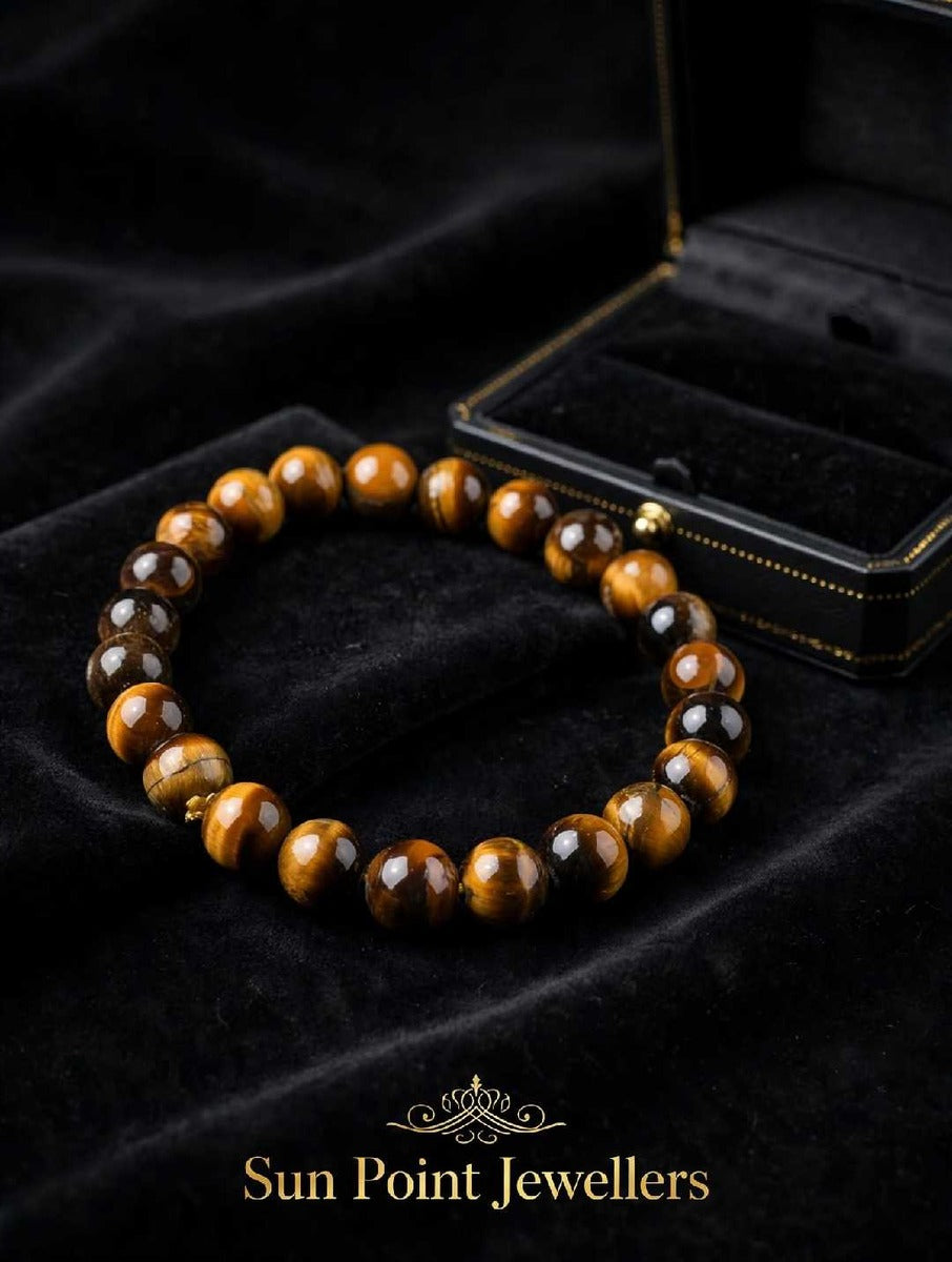 Original Tiger Eye Bracelet 8mm - 100% Natural & Lab Certified | Sun Point Jewellers Sun point jewellers